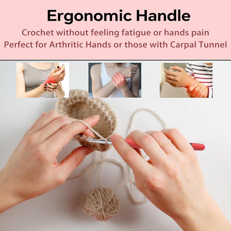 Gerute 4.5mm Crochet Hook, Ergonomic Crochet Hook, Smooth and Extra Long Knitting Needles, with Soft Rubber Ergonomic Handle and Aluminum Tip, Perfect Beginner and Arthritic Crochet Hooks (4.5 mm) - Image 4